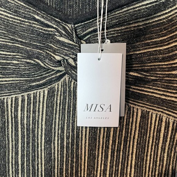 MISA Los Angeles Karen Striped Off-The-Shoulder Crop Top,  Small-Blk/Beige - NWT - Picture 3 of 6